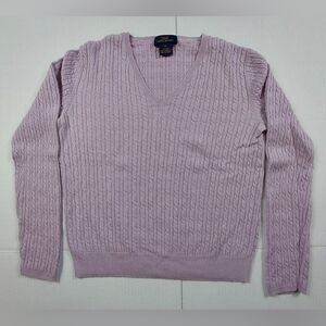 Brooks Brothers Sweater Womens XS Purple Cable Knit V Neck Silk Cashmere Blend
